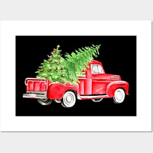 Retro Christmas Red Truck With Christmas Tree Women Kids Posters and Art